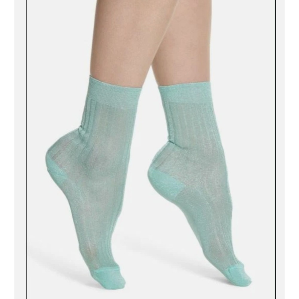 Sarah Borghi Lara Calzino Ankle High Teal‎ Sheer Glittery Sparkle Socks M